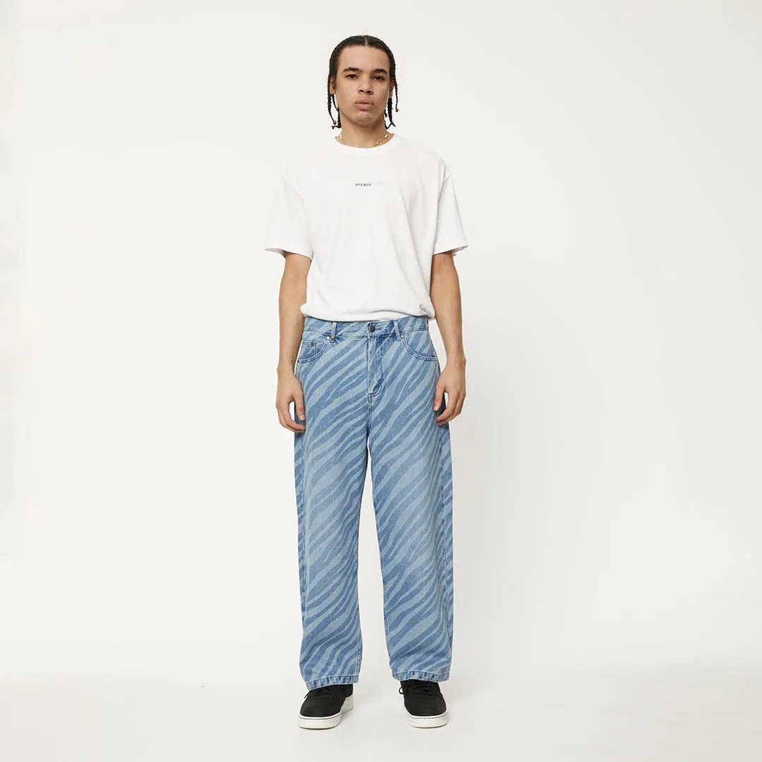 AFENDS Mens Pablo Atmosphere - Denim Baggy Jeans - Worn Blue