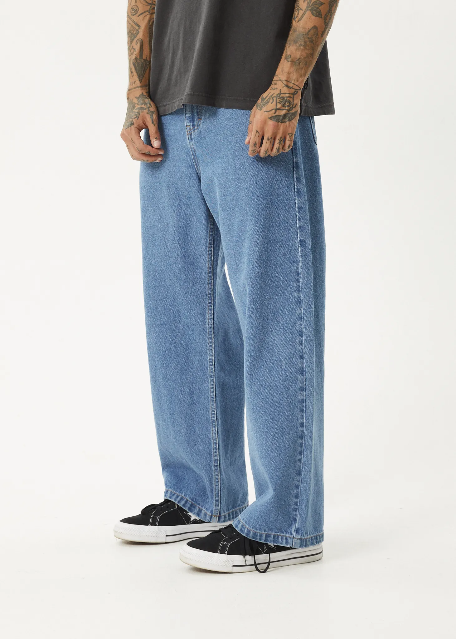 AFENDS Mens Pablo - Denim Baggy Fit Jean - Worn Blue