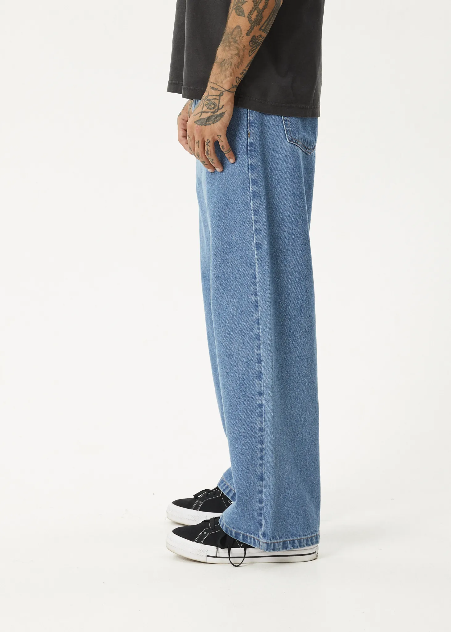 AFENDS Mens Pablo - Denim Baggy Fit Jean - Worn Blue