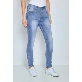 Baggy jeans i lys denim med knapper