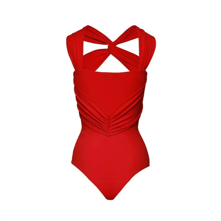 Baray Rosette Swimsuit with Pants in Red