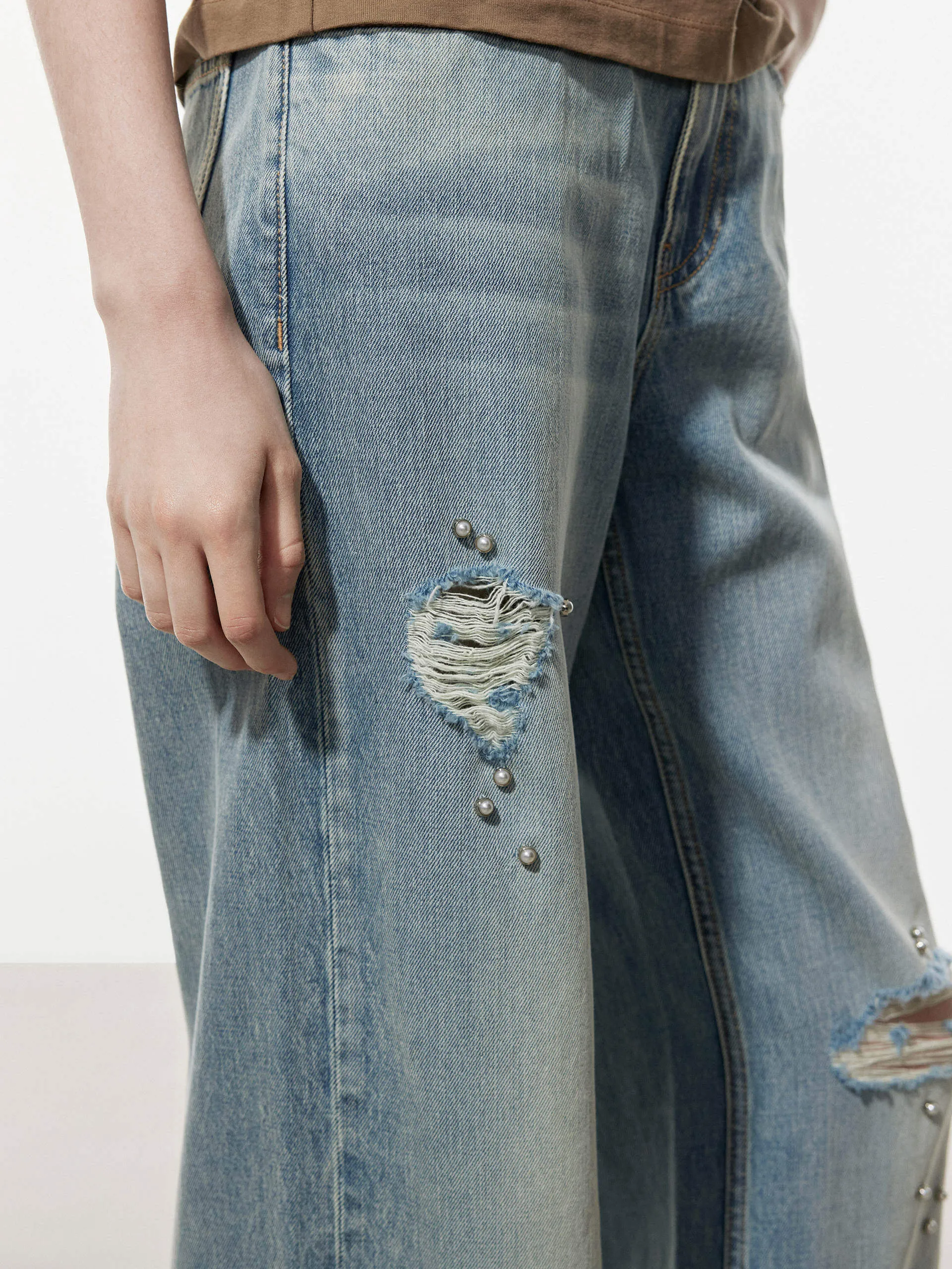 Beading Detail Ripped Jeans