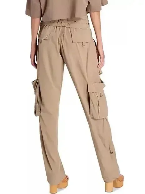 Beige Mid-Rise Cargo Pants