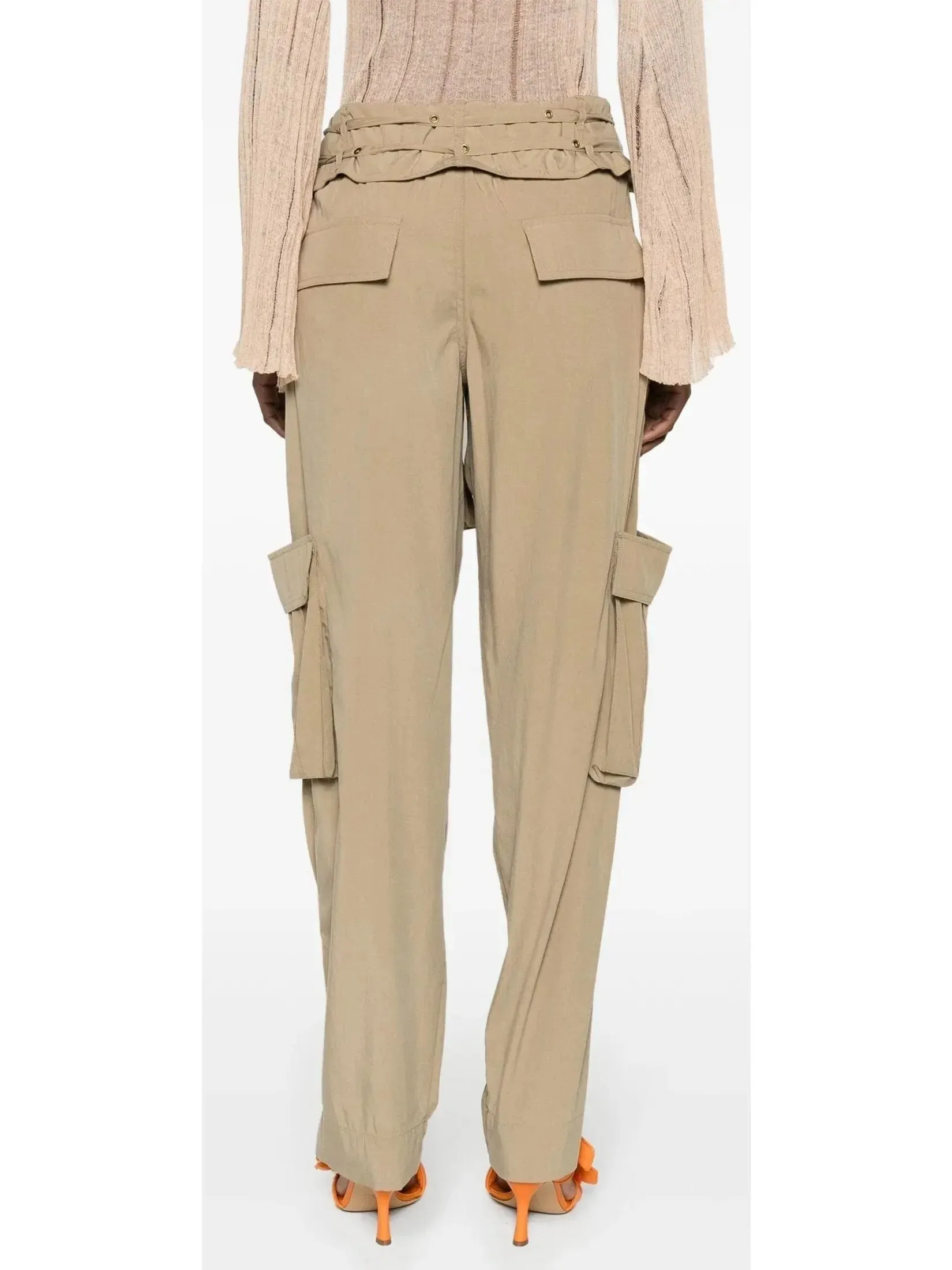 Beige Mid-Rise Cargo Pants