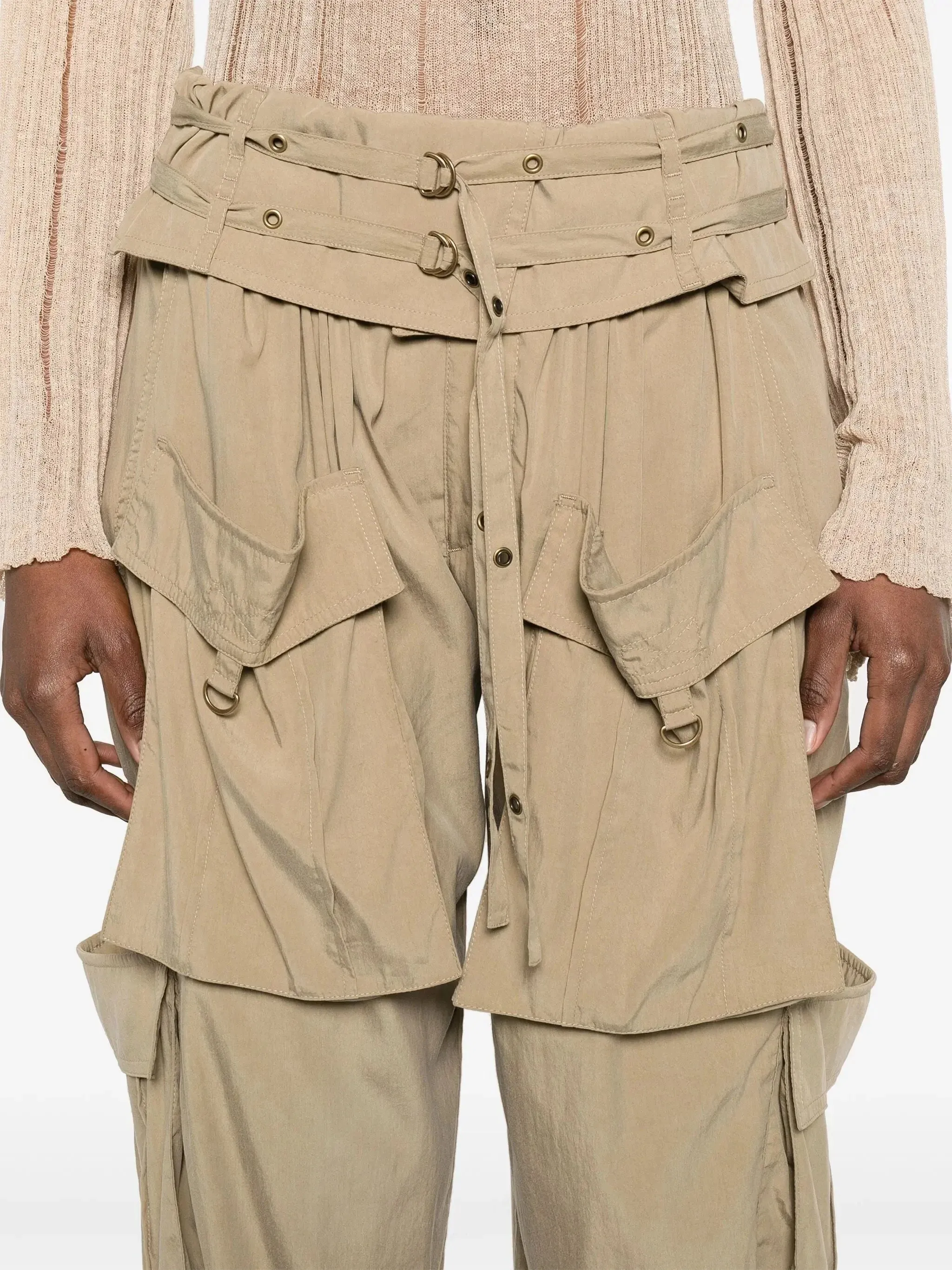 Beige Mid-Rise Cargo Pants