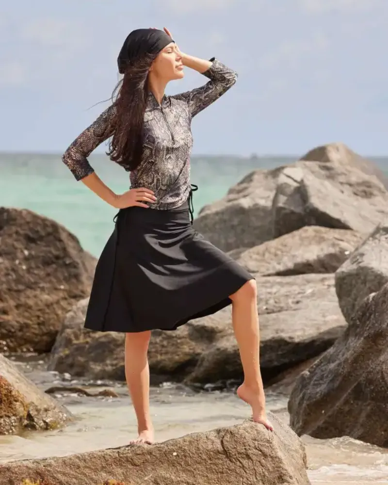 Bella Black 23" Swim Skirt with Attached Shorts