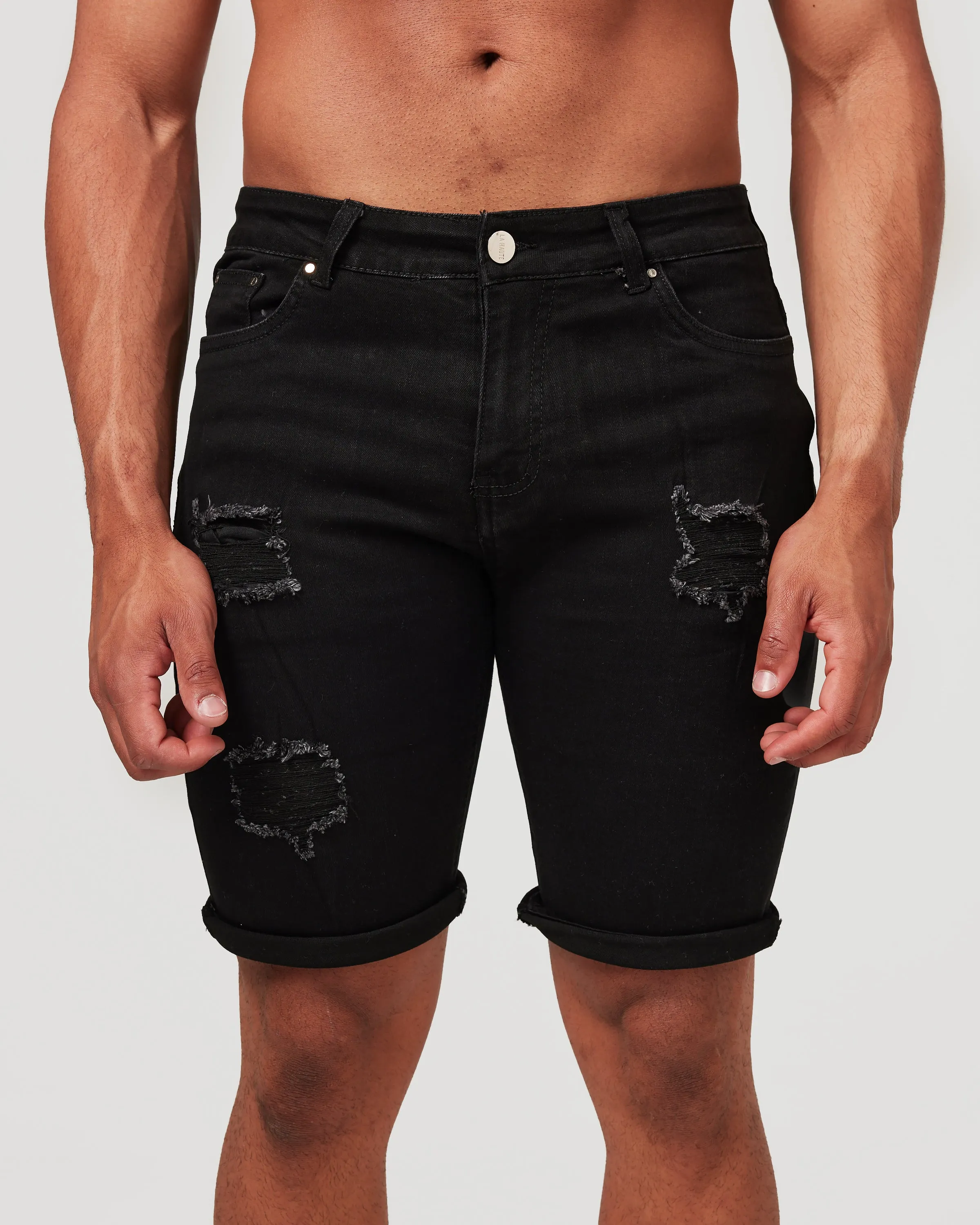 Black Ripped Denim Shorts