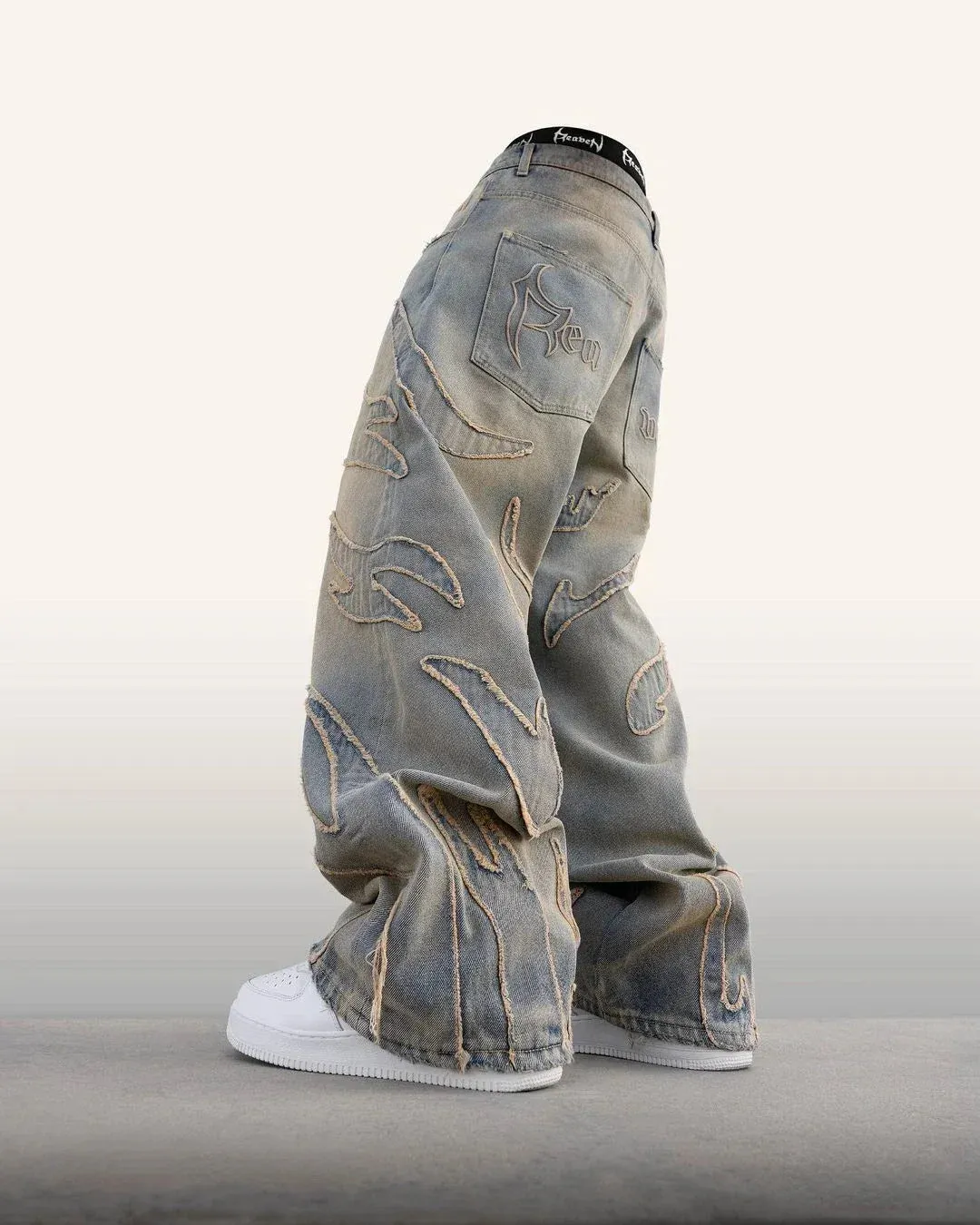 Bonnyshow-New Hot Selling Ripped Raw Edge Embroidered Denim Trousers Retro Harajuku Baggy Jeans Y2k Men Women Hip Hop Punk Casual Pants