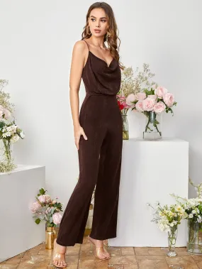 Cowl Collar Culottes Sleeveless High Waist Jumpsuit