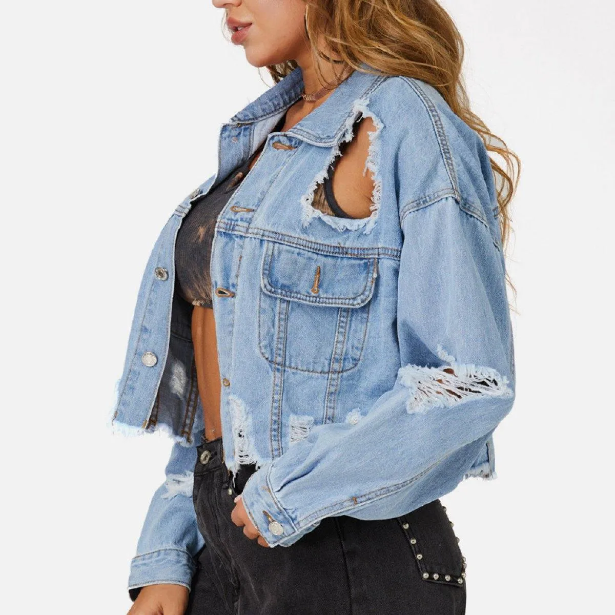 Destroyed Detailed Denim Jacket