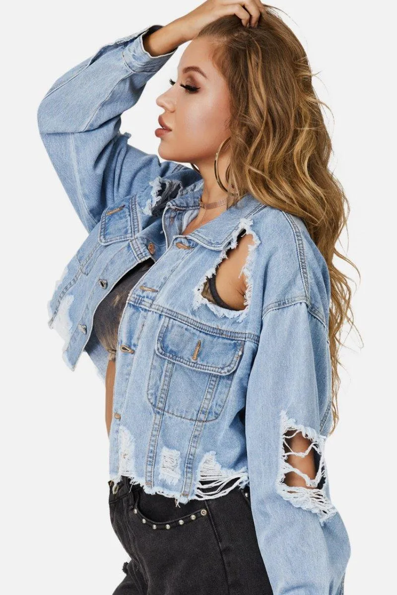 Destroyed Detailed Denim Jacket