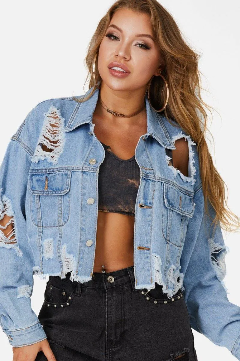 Destroyed Detailed Denim Jacket