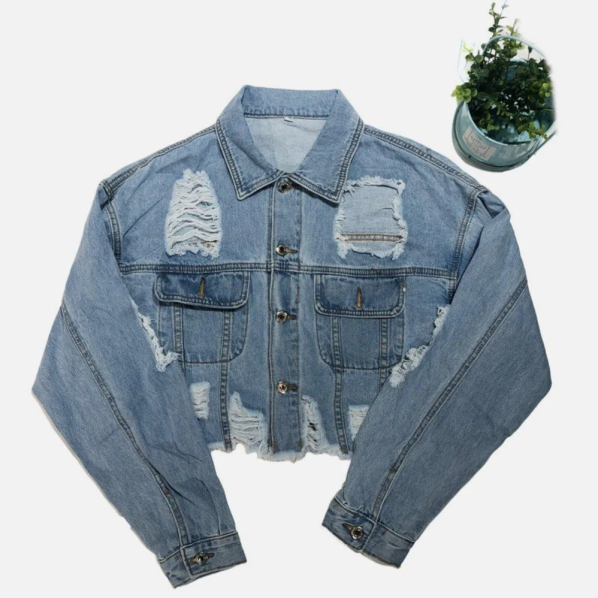 Destroyed Detailed Denim Jacket