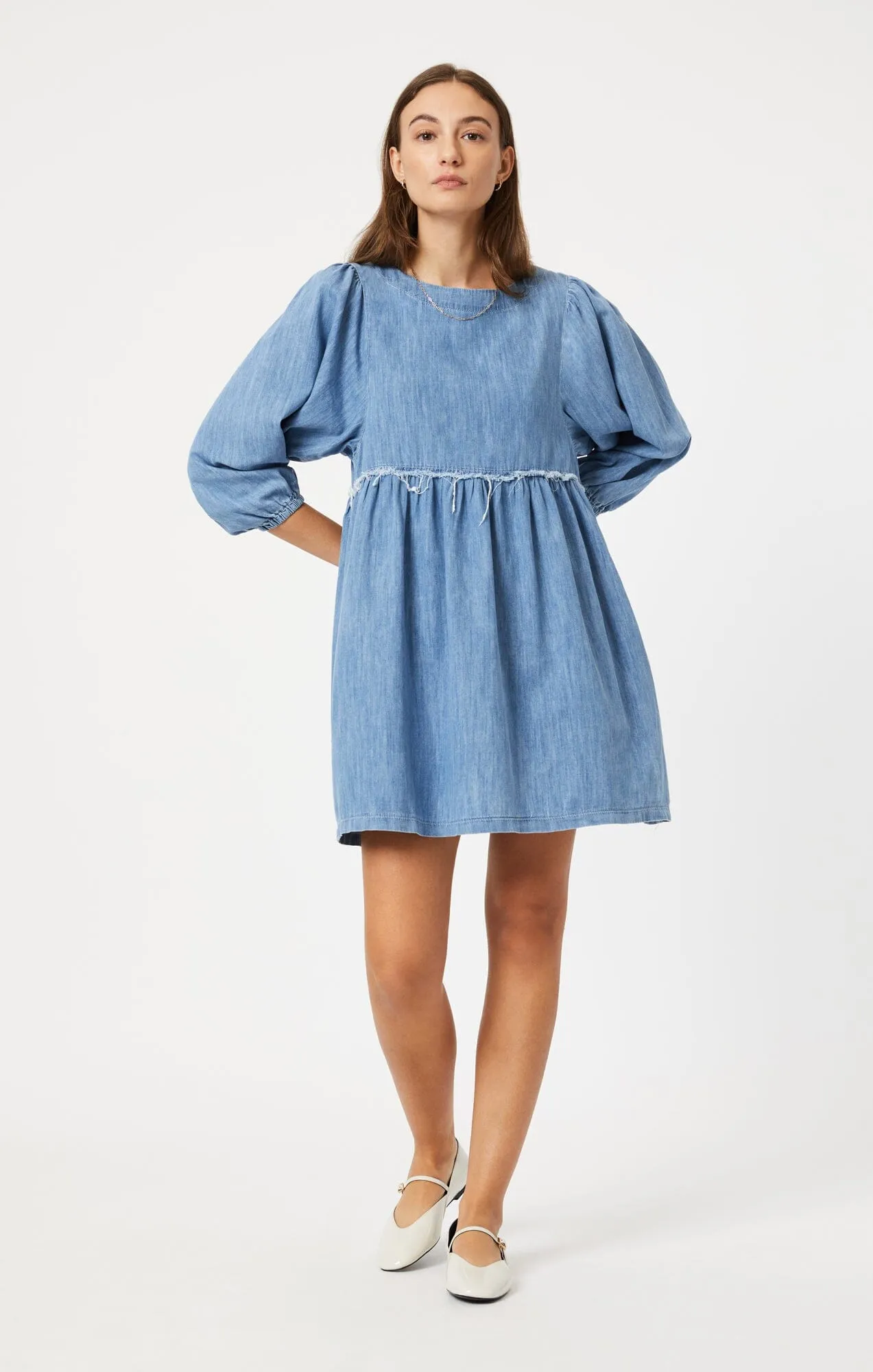 DORY DRESS IN MID BLUE LIGHT DENIM