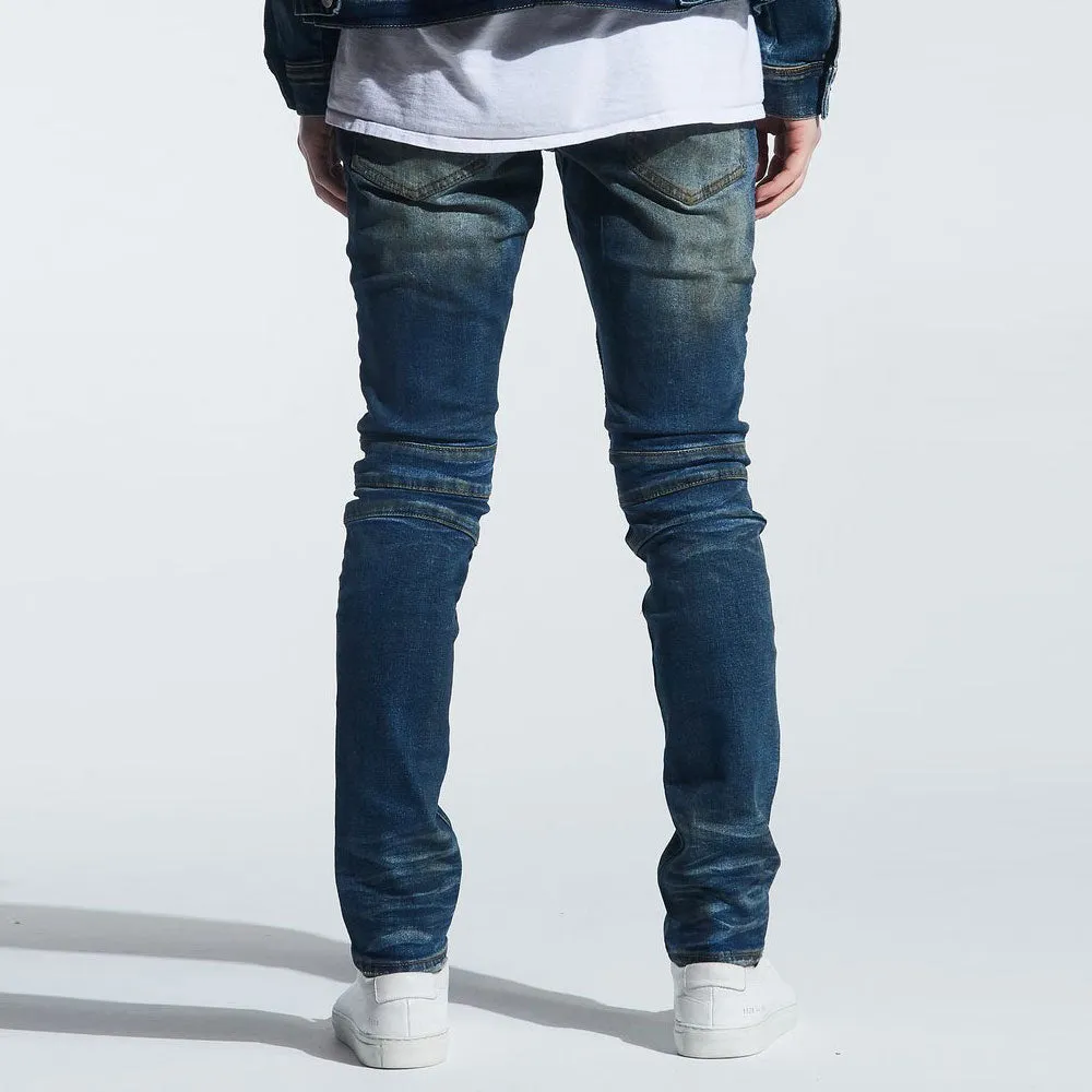 Embellish Garland Biker Denim Jeans Dirty Indigo Wash