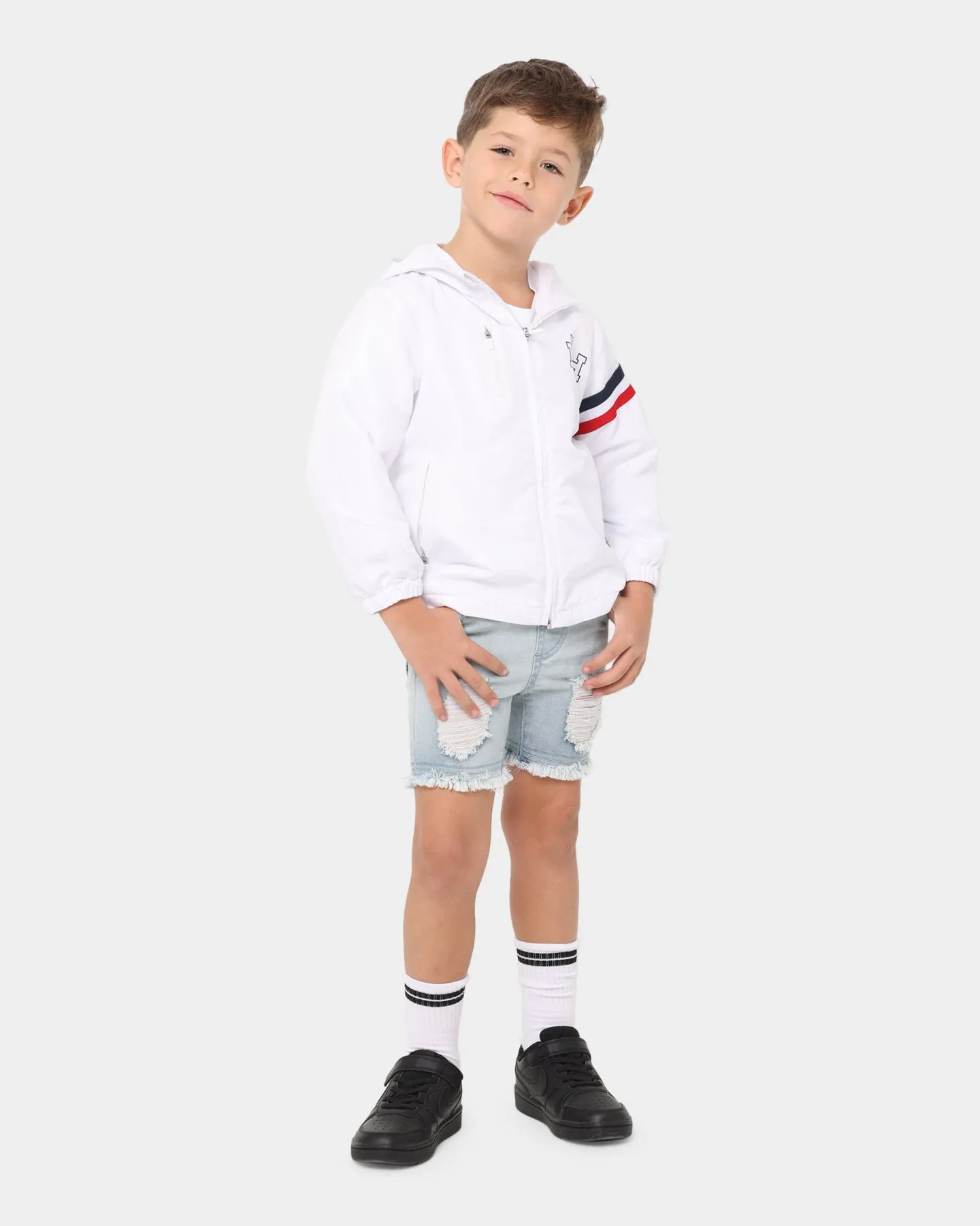 EN ES Kid's Versatile Ripped Denim Shorts Light Blue Denim