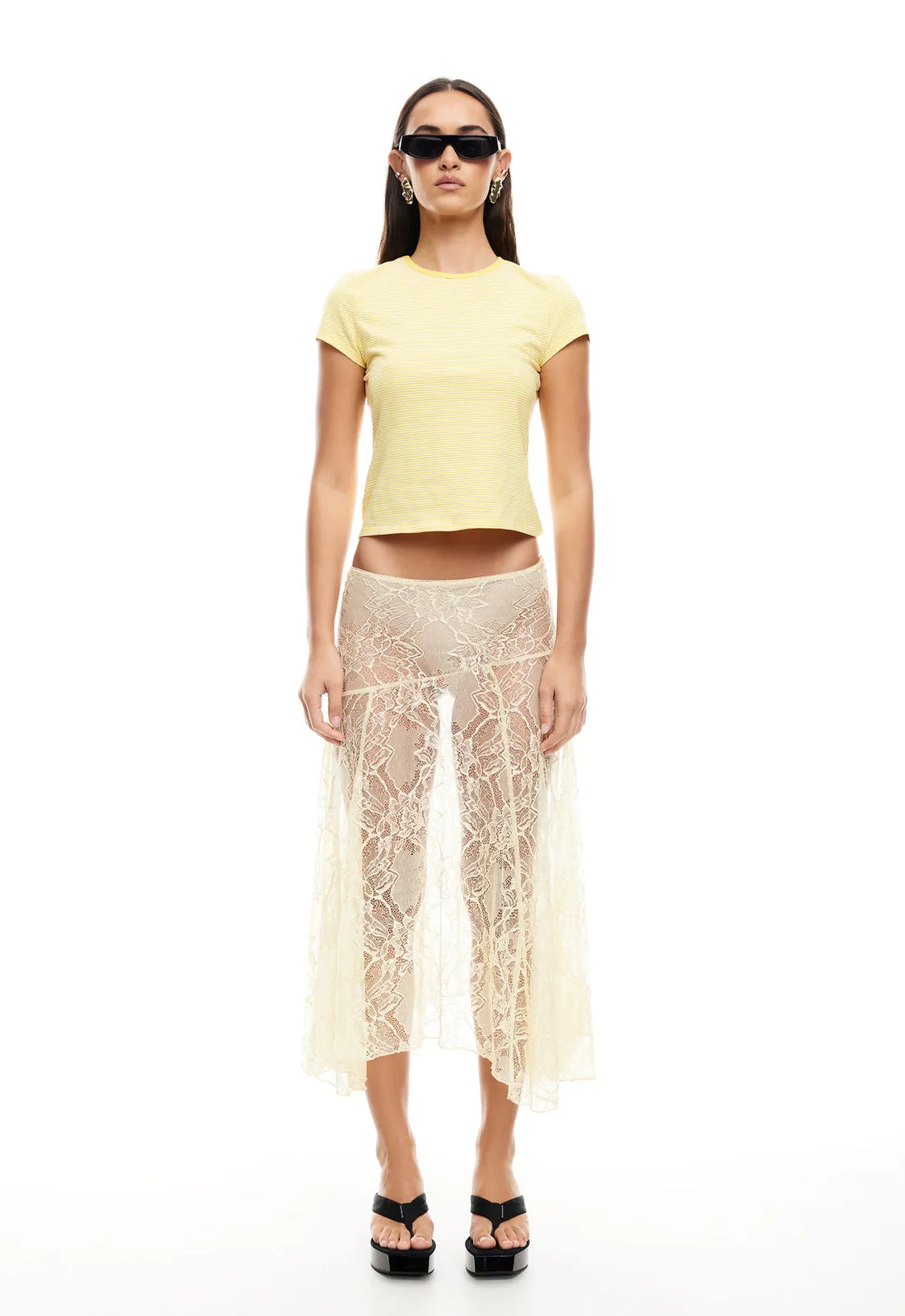 IN BLOOM LACE MIDI SKIRT - CORNSILK