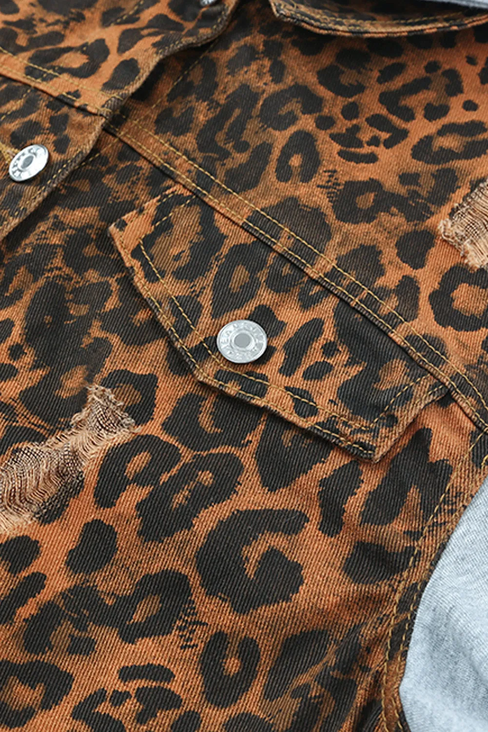 Leopard Leopard Ripped Hooded Denim Jacket