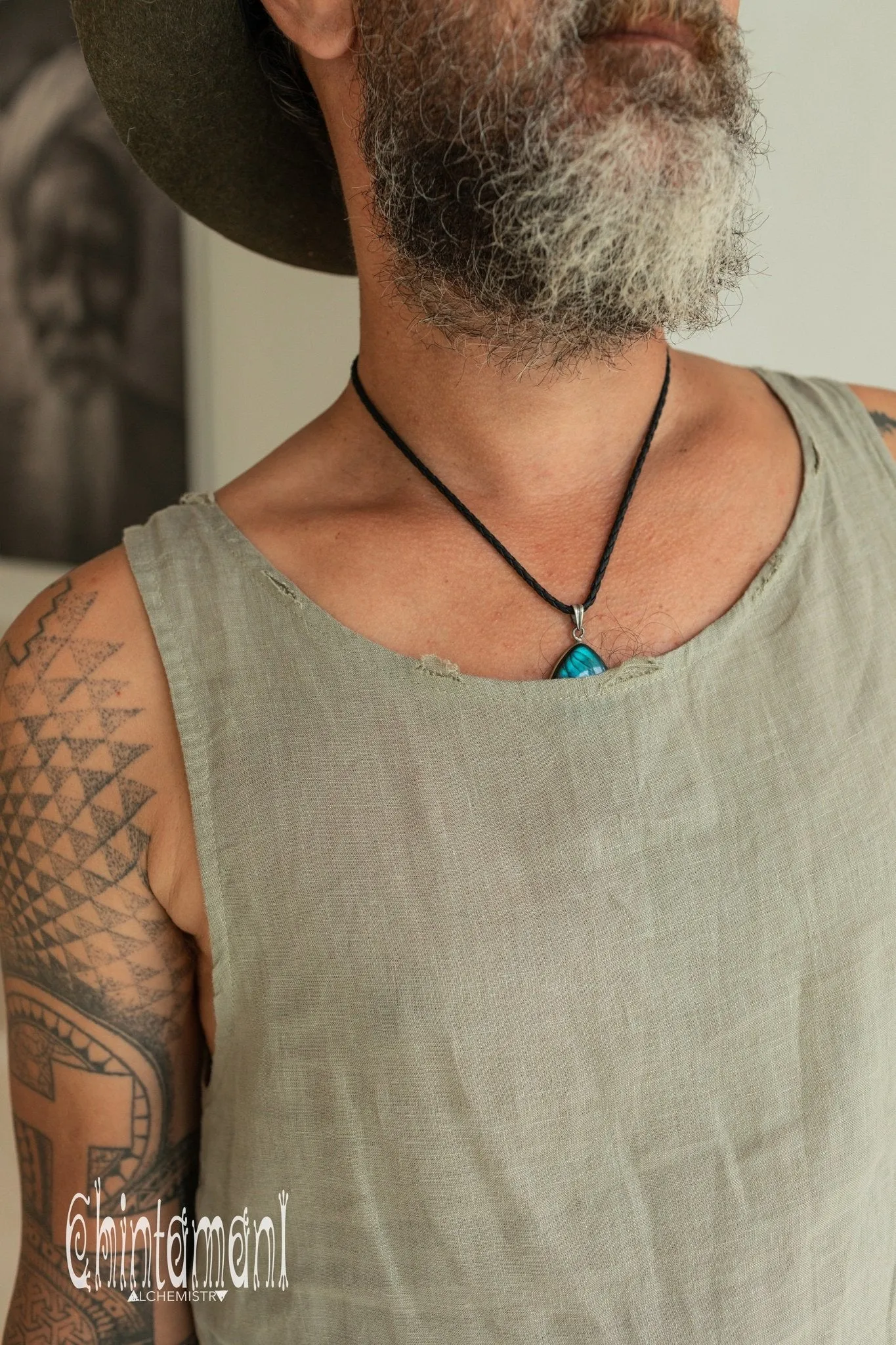 Linen Tank Top for Men / Vegan Boho Top / Sage Green