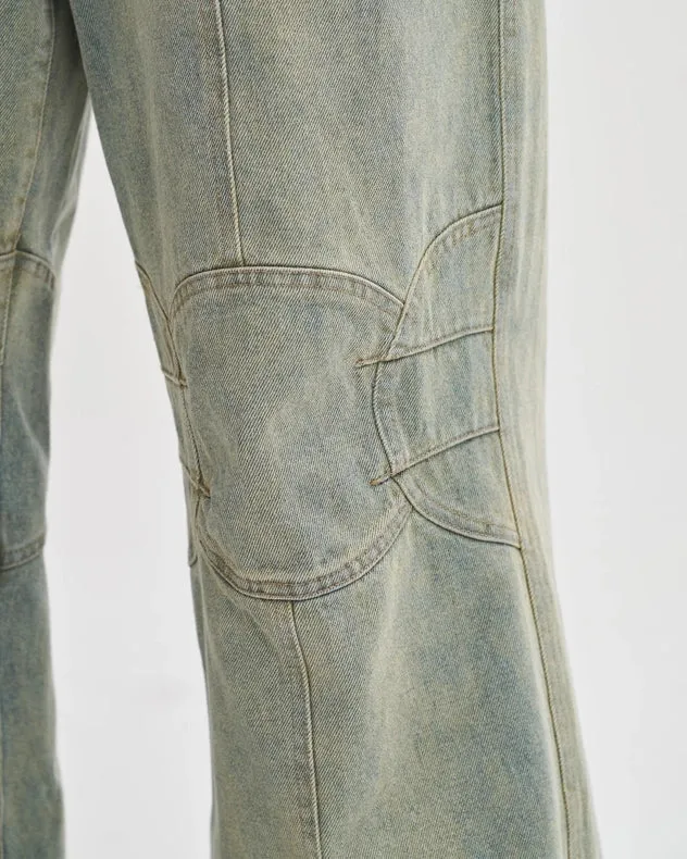 Low Rise Carpenter Baggy Jeans In Stonewash Blue