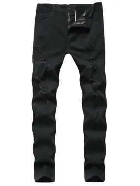 Men Ripped Zipper Fly Jeans