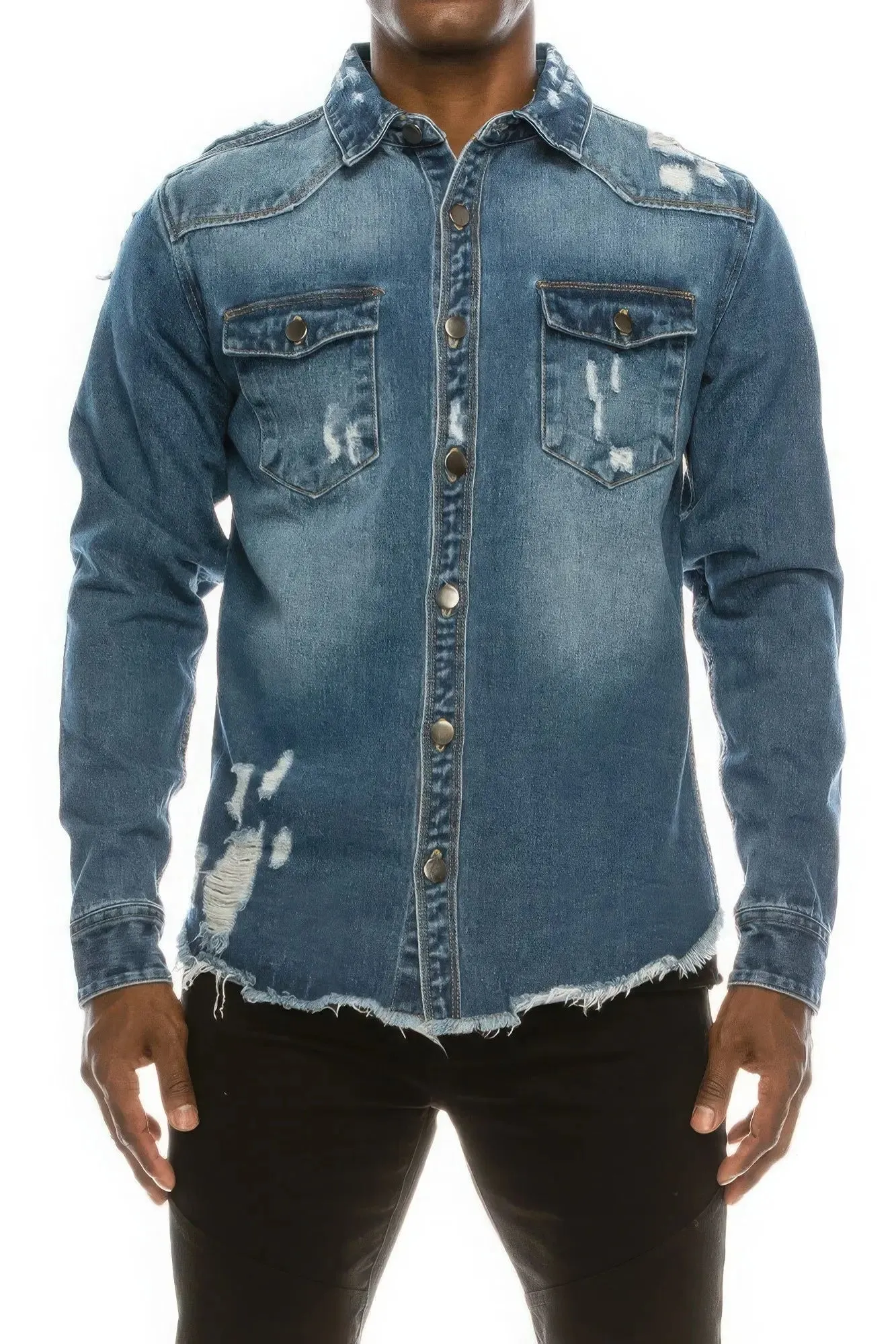 Men's Ripped Denim Overshirt