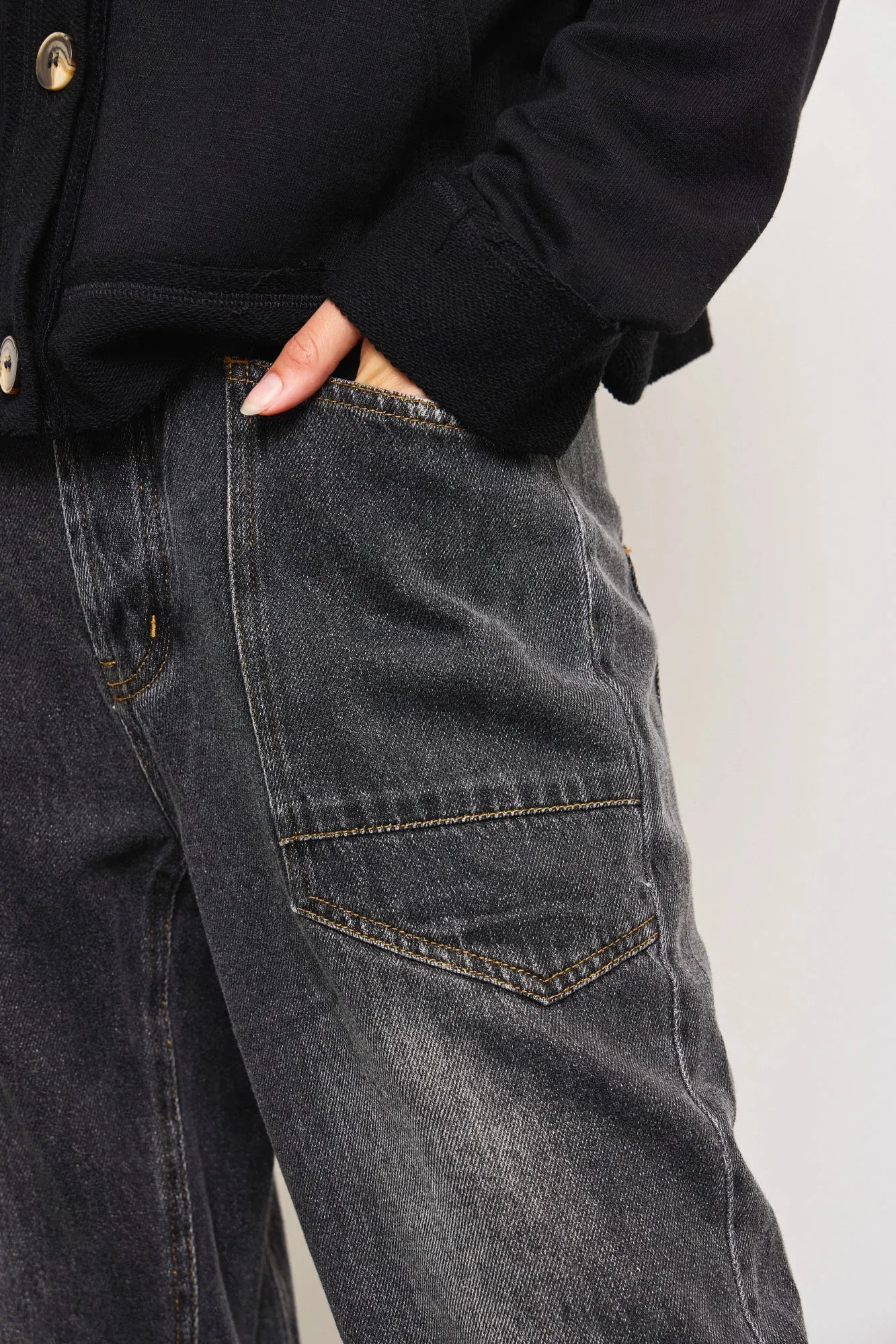 Mid Waist Long Pocket Baggy Balloon Jeans