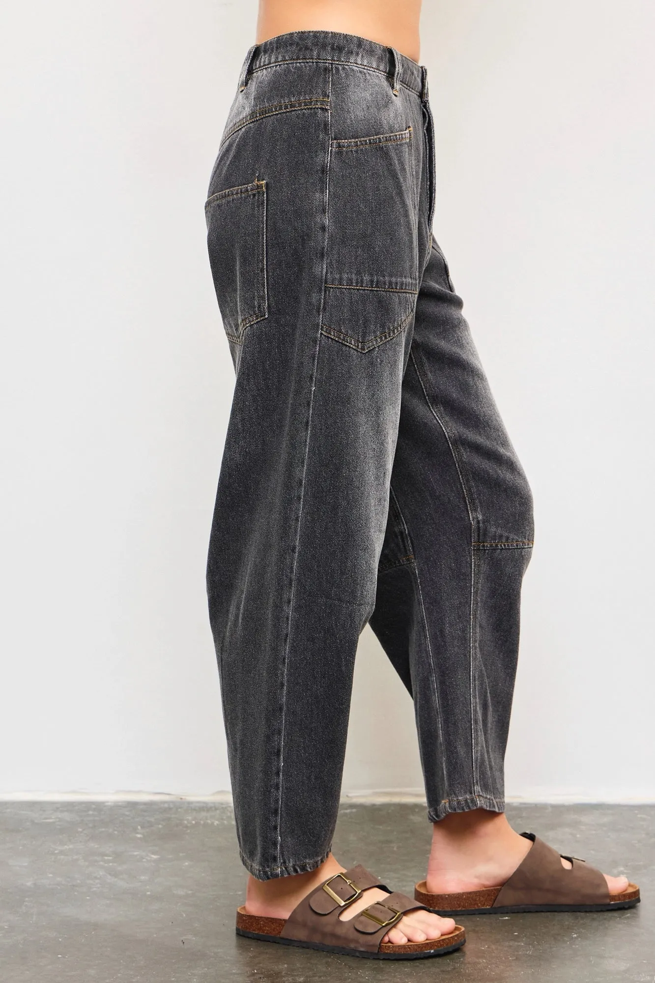 Mid Waist Long Pocket Baggy Balloon Jeans