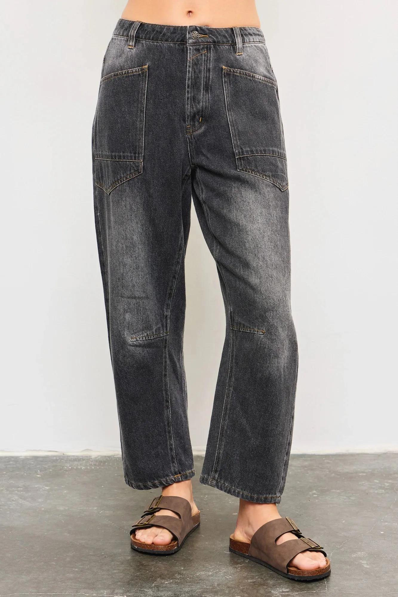 Mid Waist Long Pocket Baggy Balloon Jeans