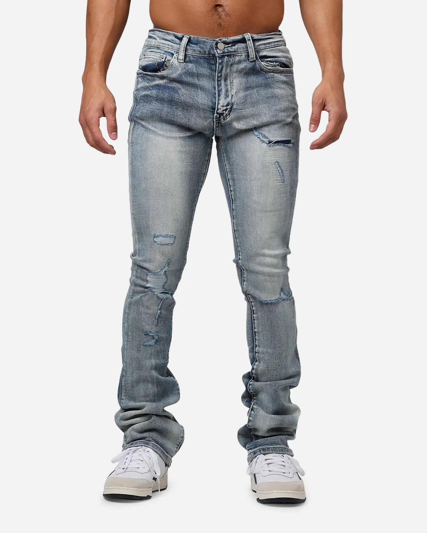 MNML X635 Ripped Flare Denim Jeans Blue