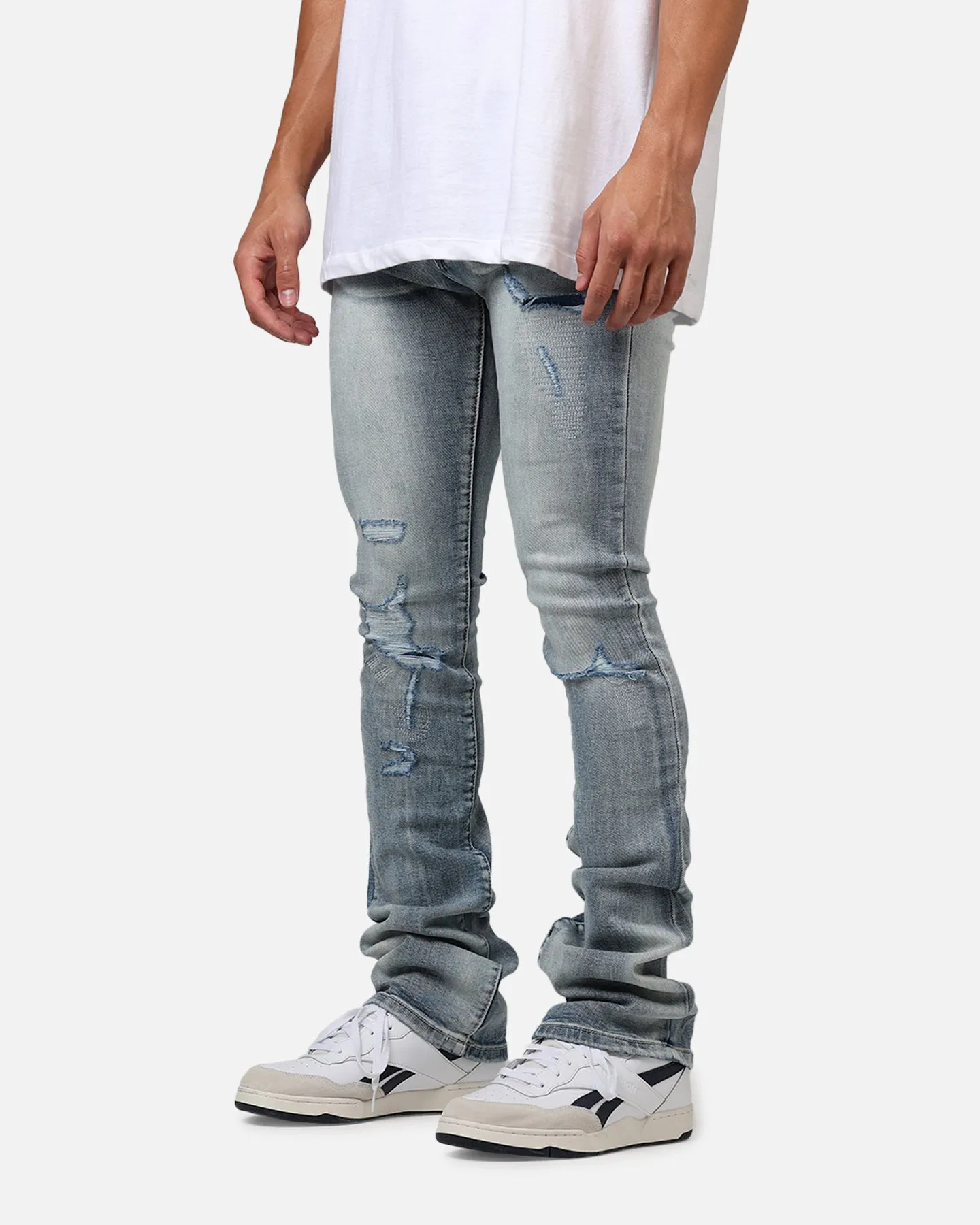 MNML X635 Ripped Flare Denim Jeans Blue