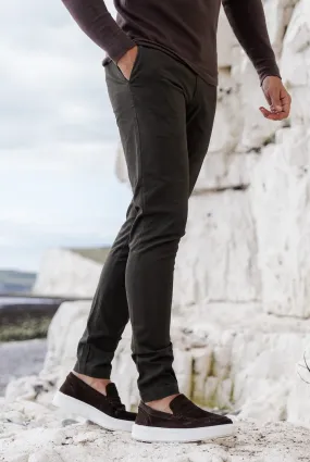 Muscle Fit Cotton Stretch Chino Trouser in Dark Khaki