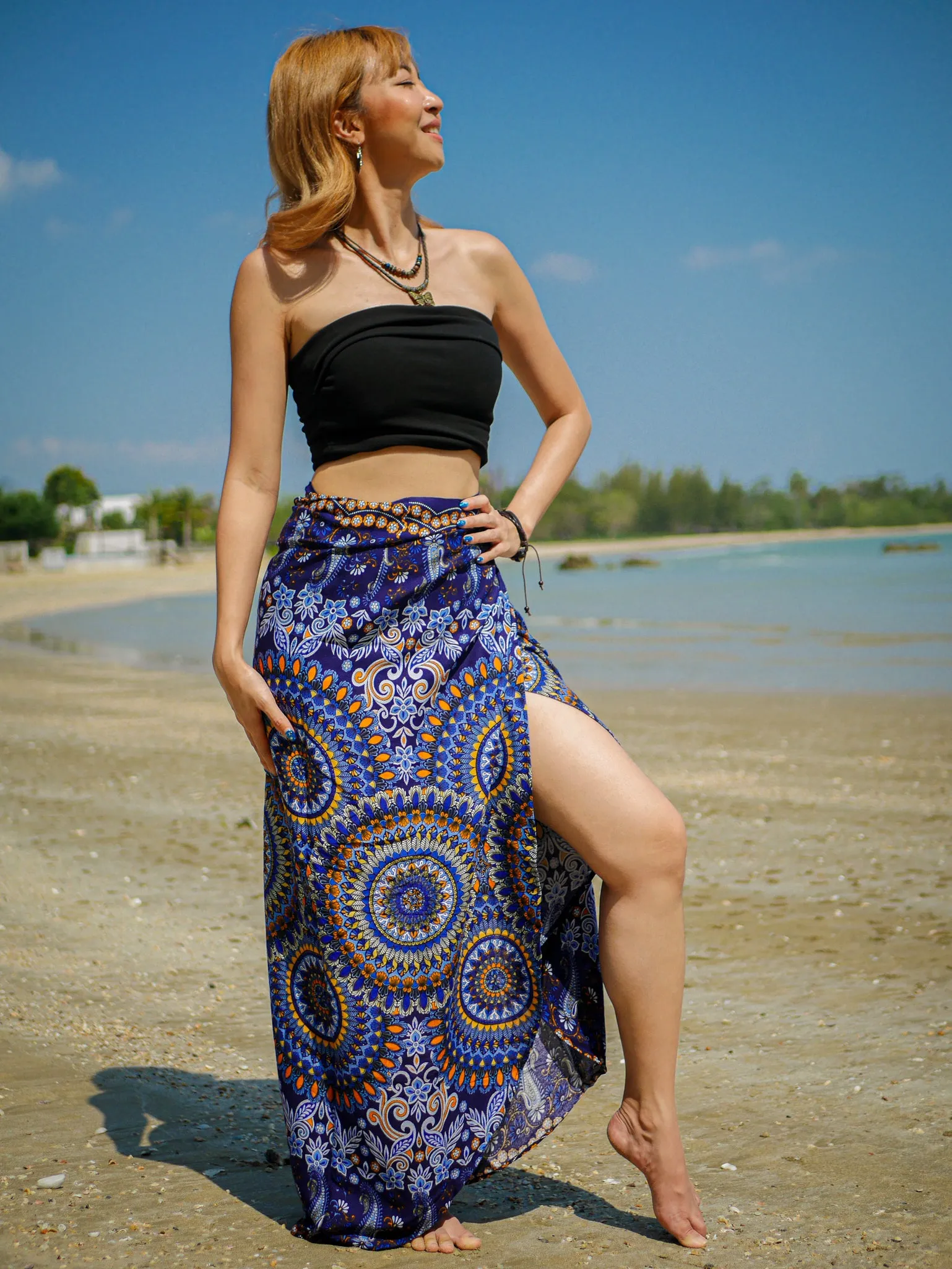 Purple Orange Paisley Mandala Boho Wrap Skirt