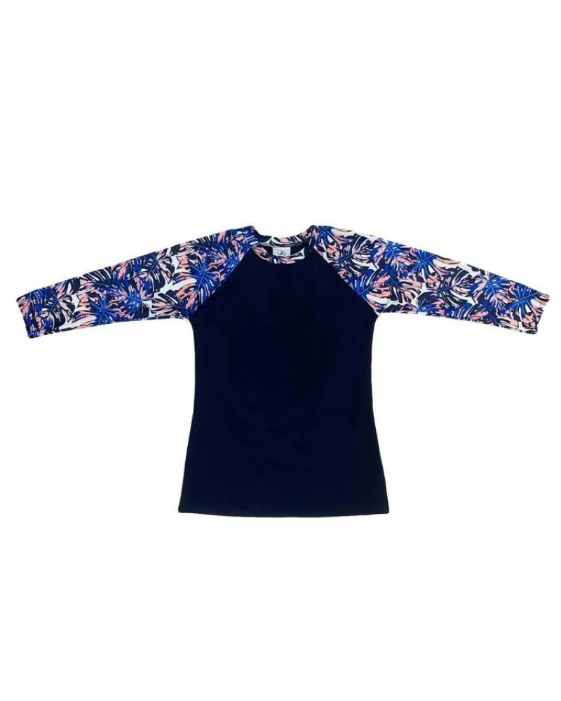 R22-RG-BL Blue Leaves Rashguard Swim Top