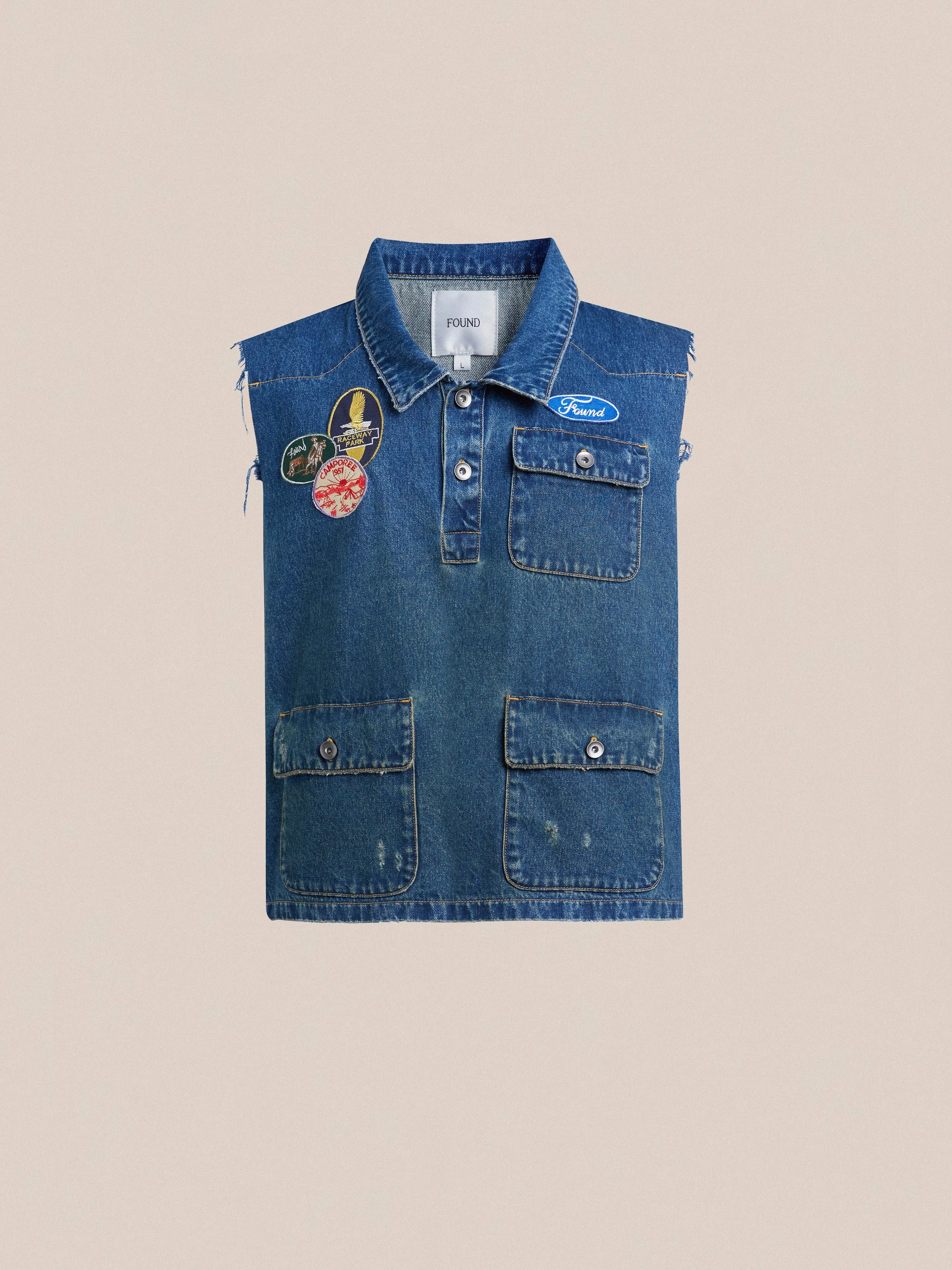 Raw Cut Patch Mechanic Denim Vest