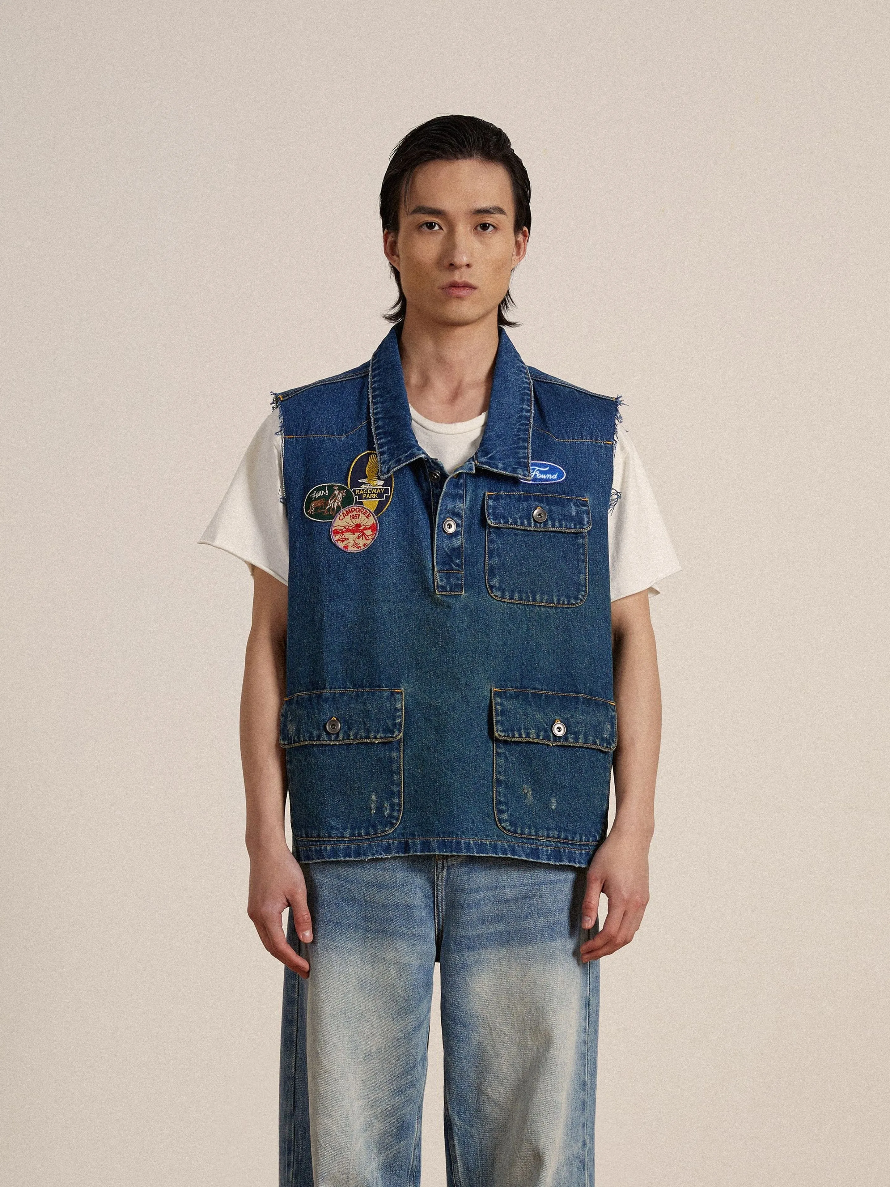 Raw Cut Patch Mechanic Denim Vest