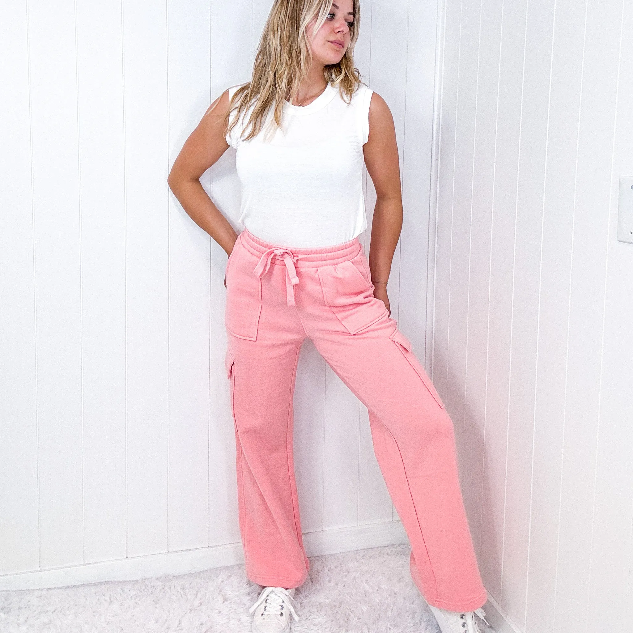 Risen Blush High Waist Wide Leg Cargo Pants