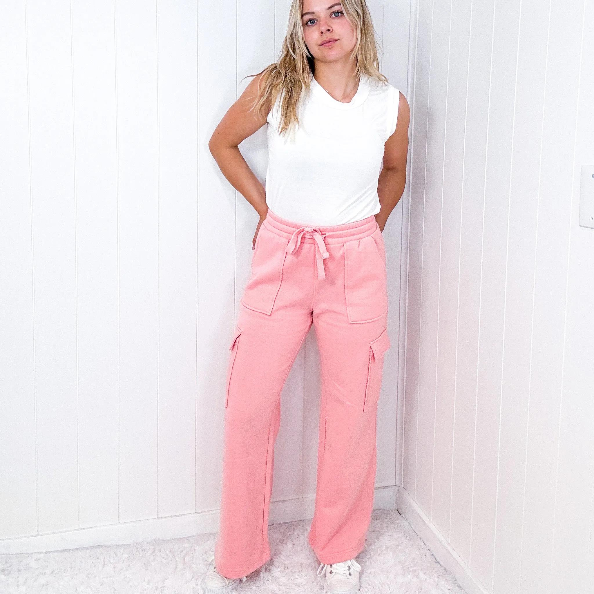 Risen Blush High Waist Wide Leg Cargo Pants