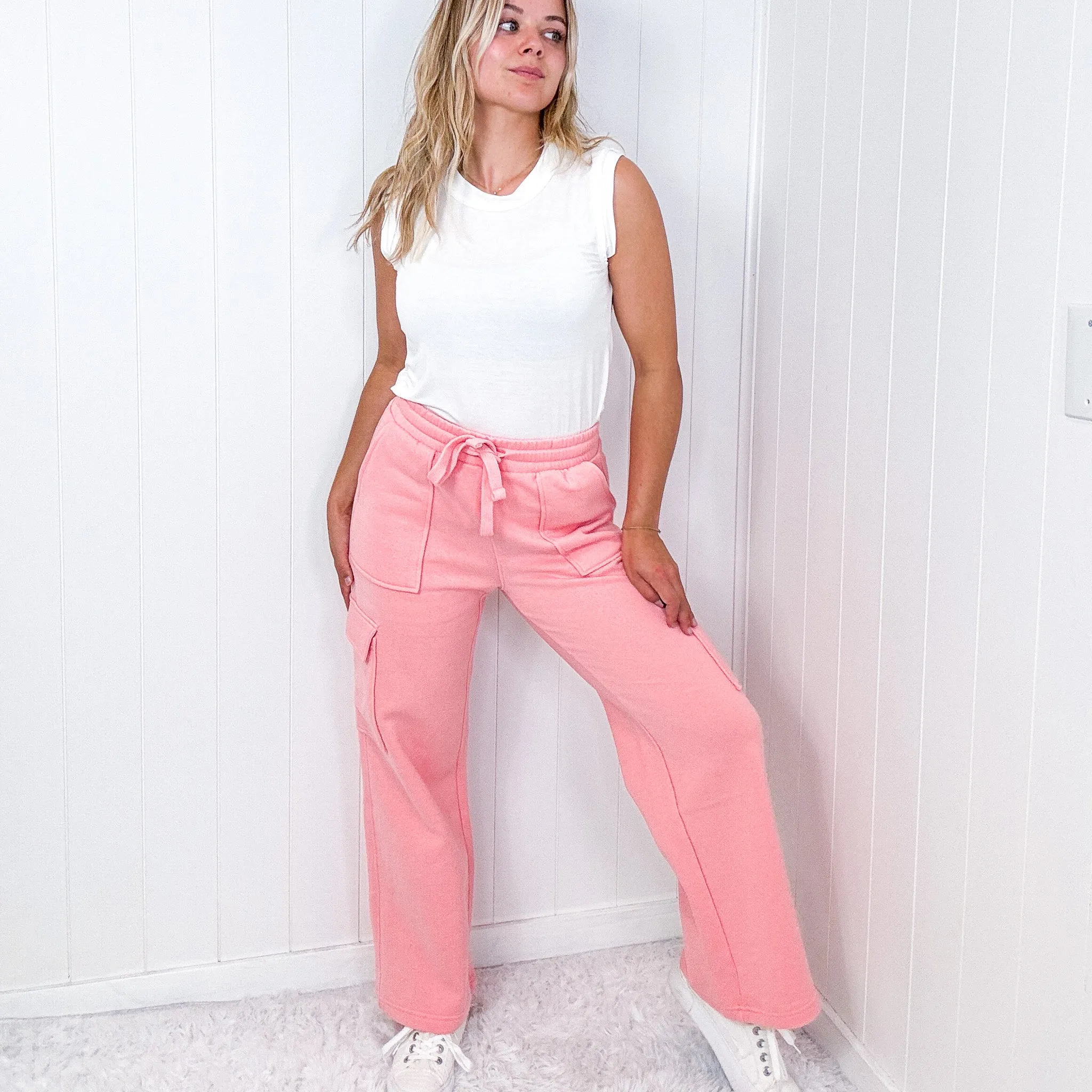 Risen Blush High Waist Wide Leg Cargo Pants