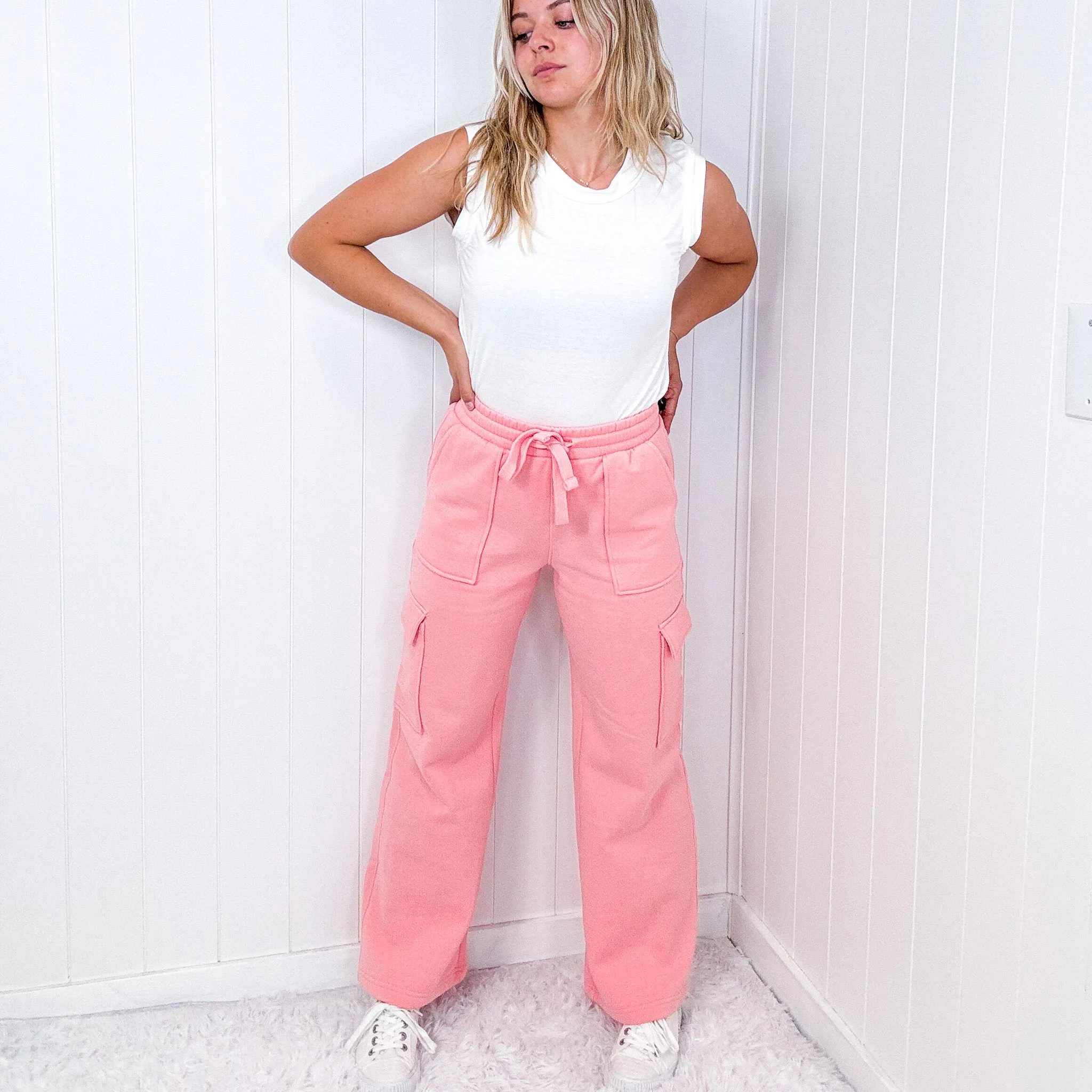 Risen Blush High Waist Wide Leg Cargo Pants