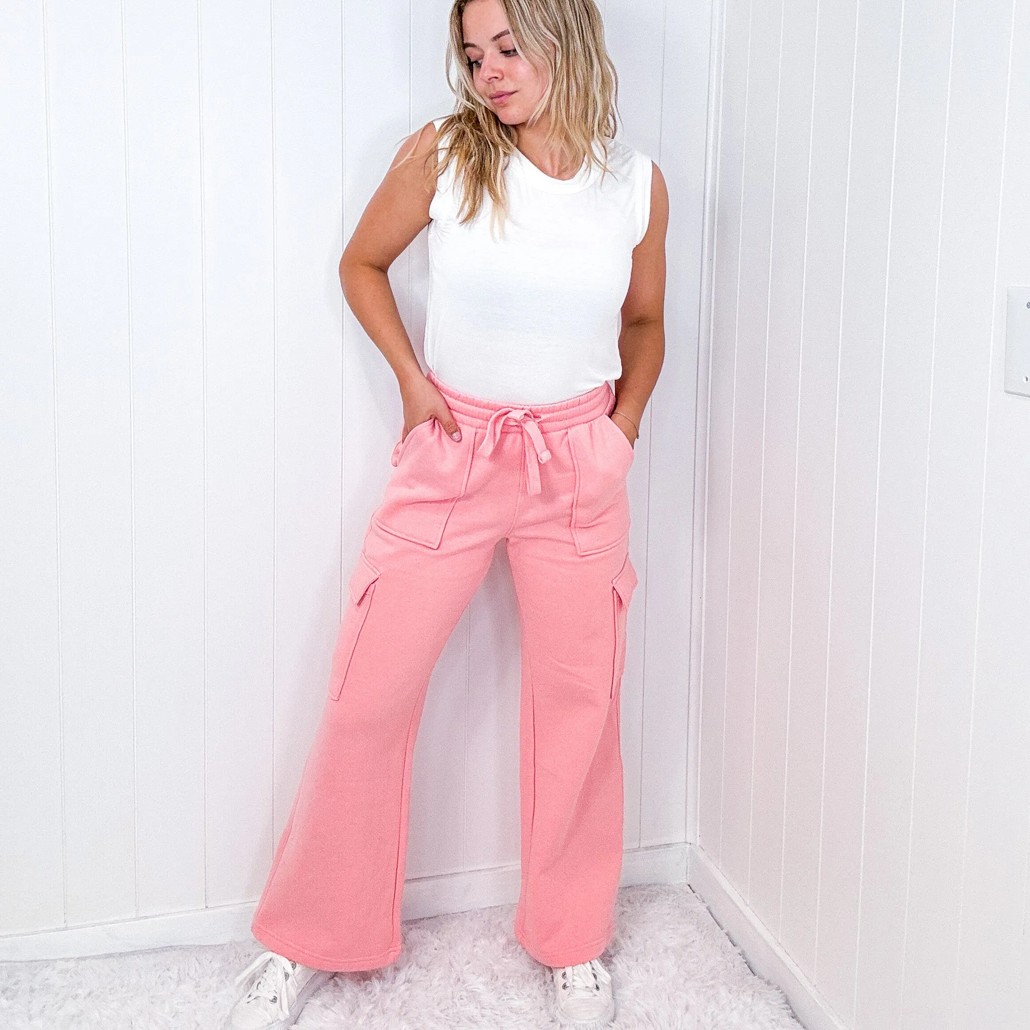 Risen Blush High Waist Wide Leg Cargo Pants