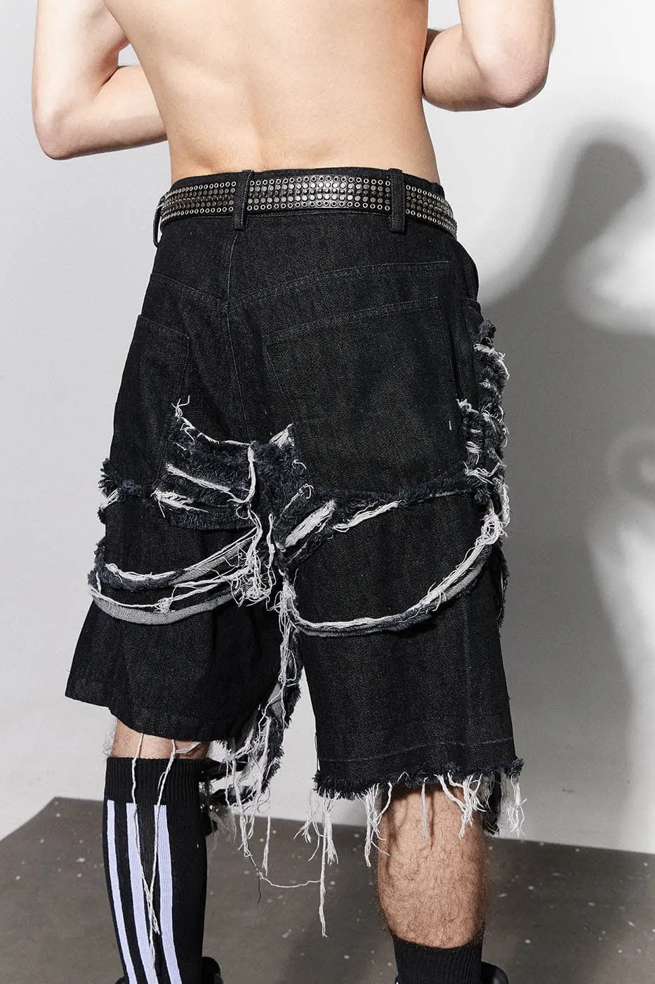 Skeleton Ripped Denim Shorts