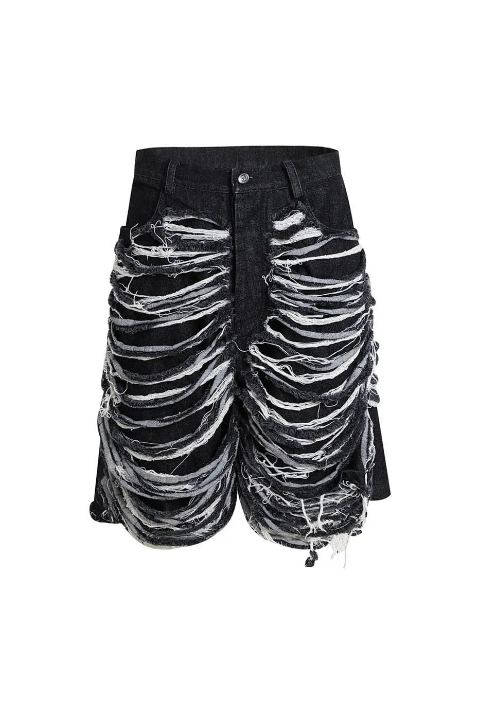 Skeleton Ripped Denim Shorts