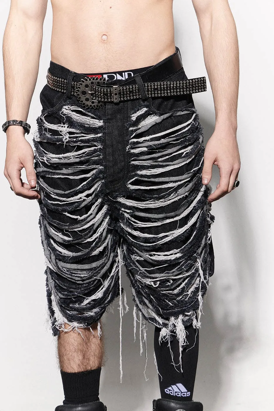 Skeleton Ripped Denim Shorts