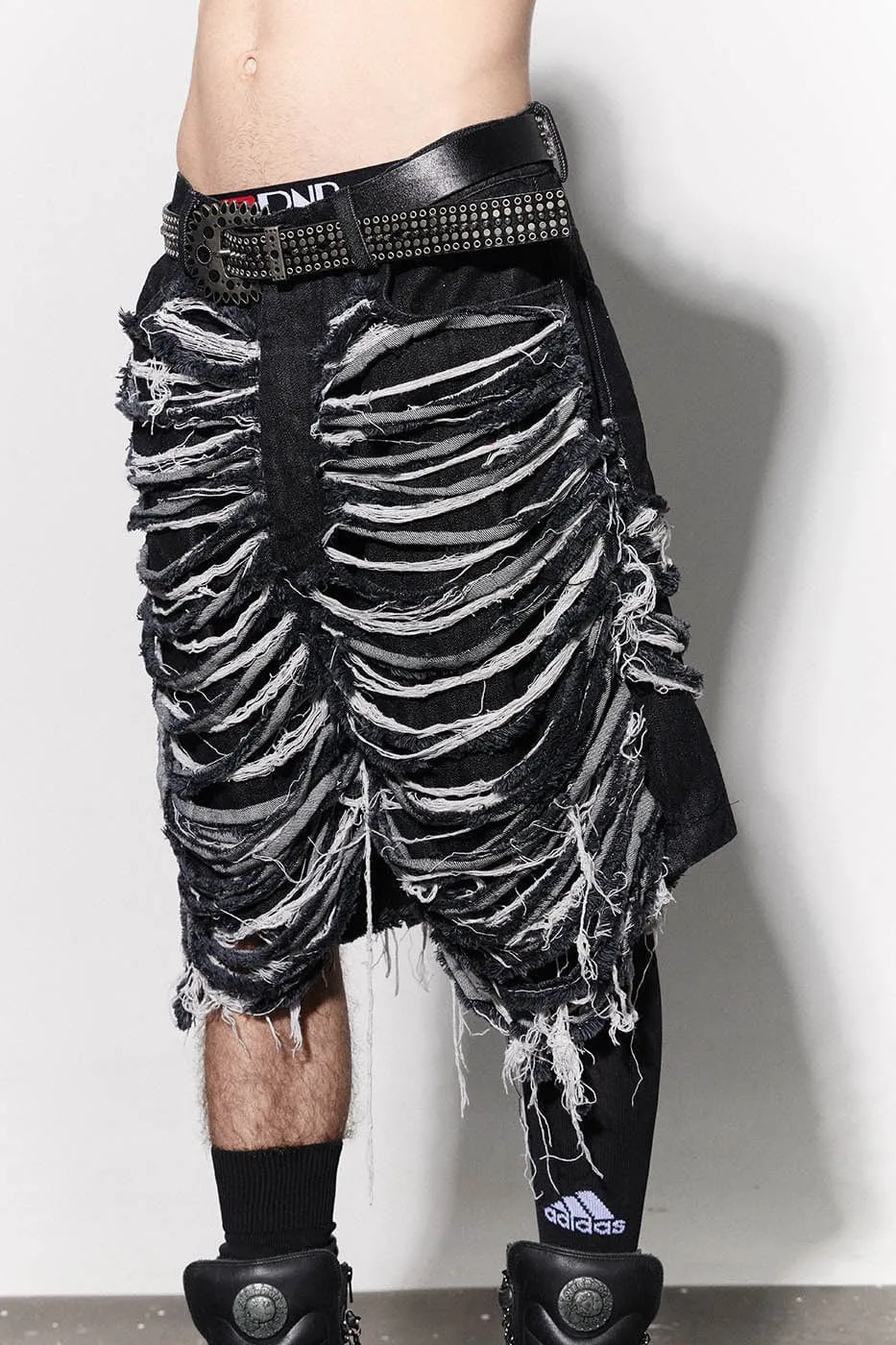 Skeleton Ripped Denim Shorts