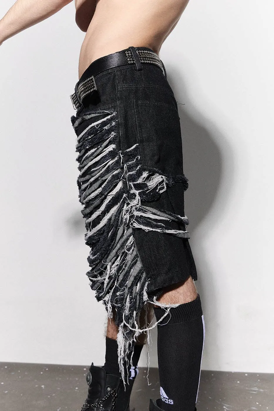 Skeleton Ripped Denim Shorts