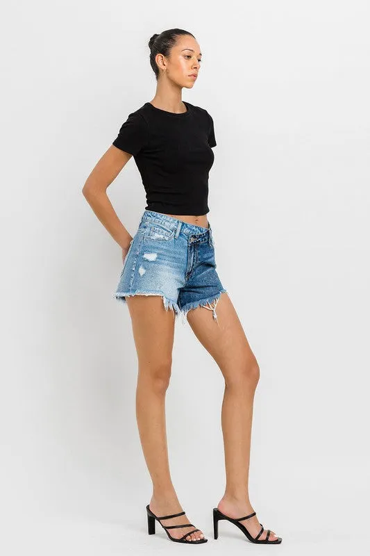 Super High Rise Two Tone Denim Shorts