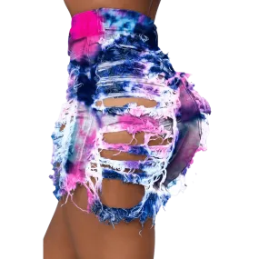 Tie Dye Denim Ripped Shorts