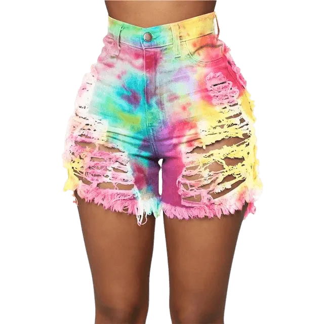 Tie Dye Denim Ripped Shorts