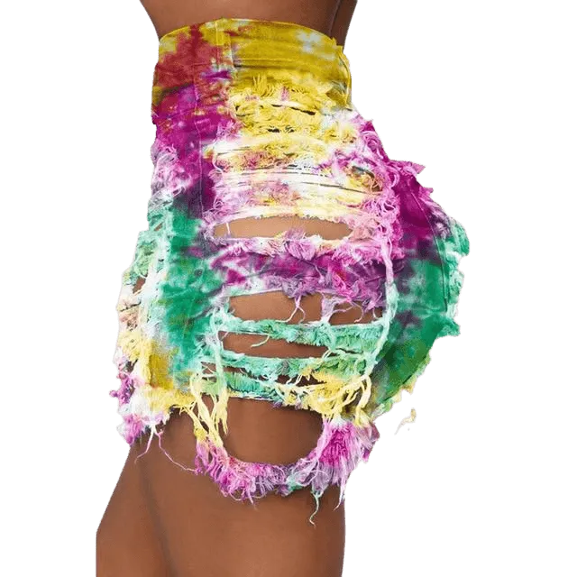 Tie Dye Denim Ripped Shorts